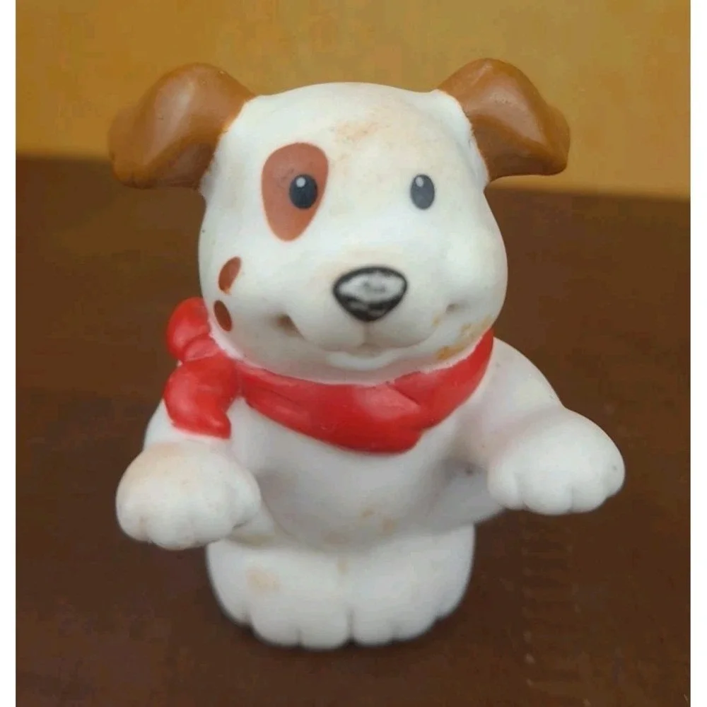 Fisher Price Little People White‎ Dog W/Brown Spots , Red Bandana 2007